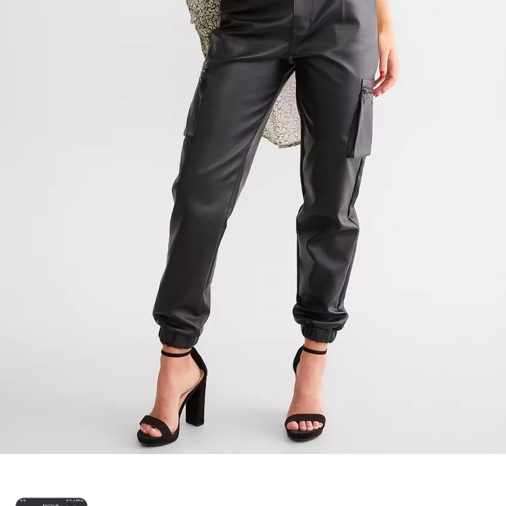 Women's Black KanCan Leather Cargo Pants